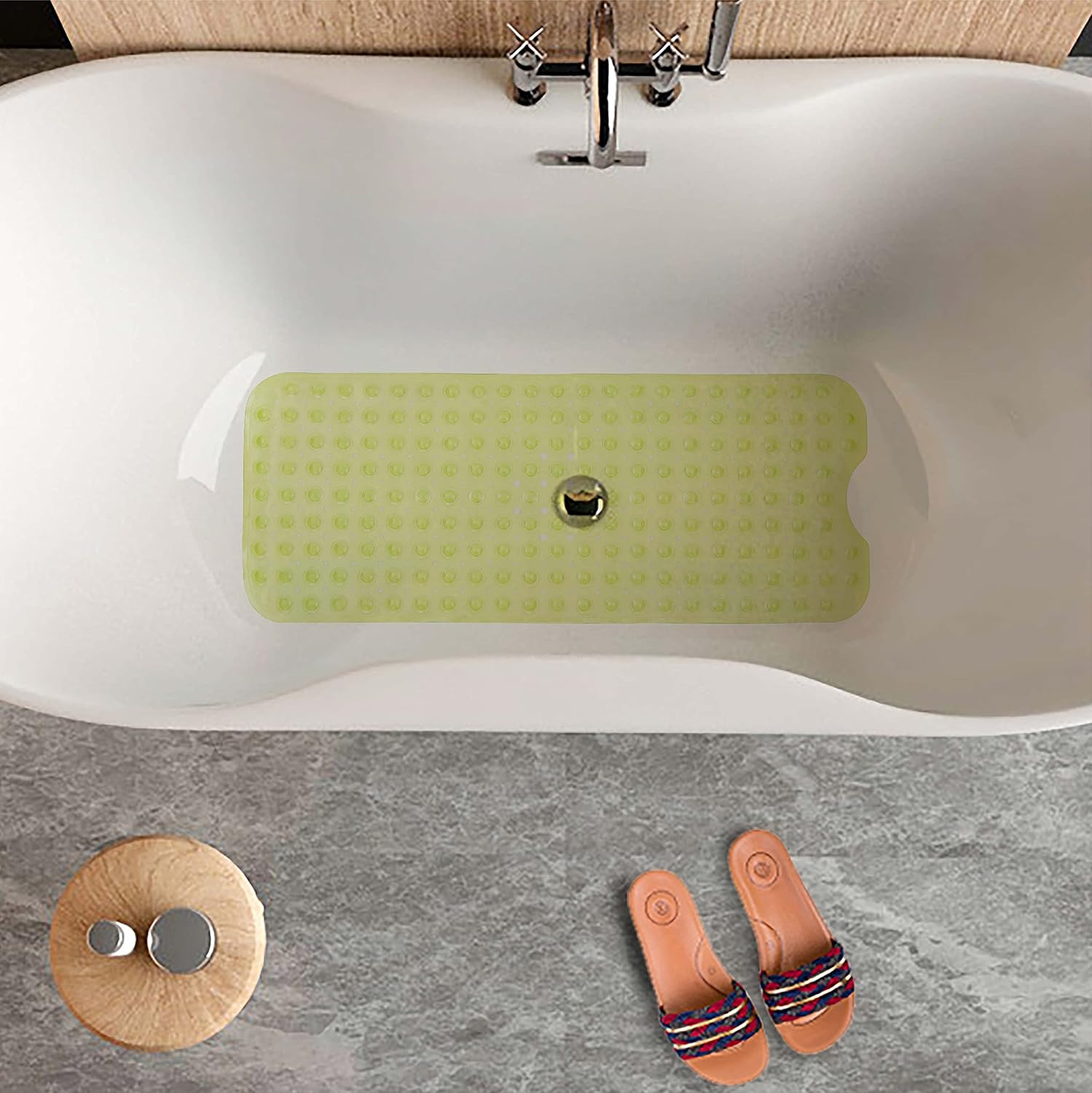 ROSMARUS Shower Mat Non-Slip Bath Tub Mat with Suction Cups and Drain Holes Bath Mats for Bathroom Shower Floor Mat Anti Slip Bathtub Accessories, 16” x 39”, Green: Home & Kitchen