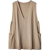 SOLY HUX Women's V Neck Sweater Vest Sleeveless Knit Pullover Tank Top with Pockets