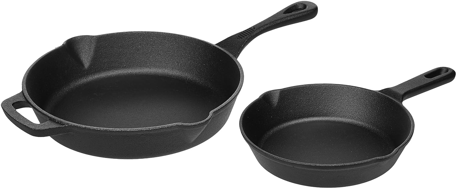 AmazonBasics PreSeasoned Cast Iron 5Piece Cookware Set Hard Anodized Cookware Set A