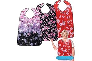 varlldibao Adult Bibs for Women, 3 Pack Adult Bib for eating，Waterproof Washable Dining Clothing Protector Bibs for Adults Senior Citizens Washable， Gift for the elderly women