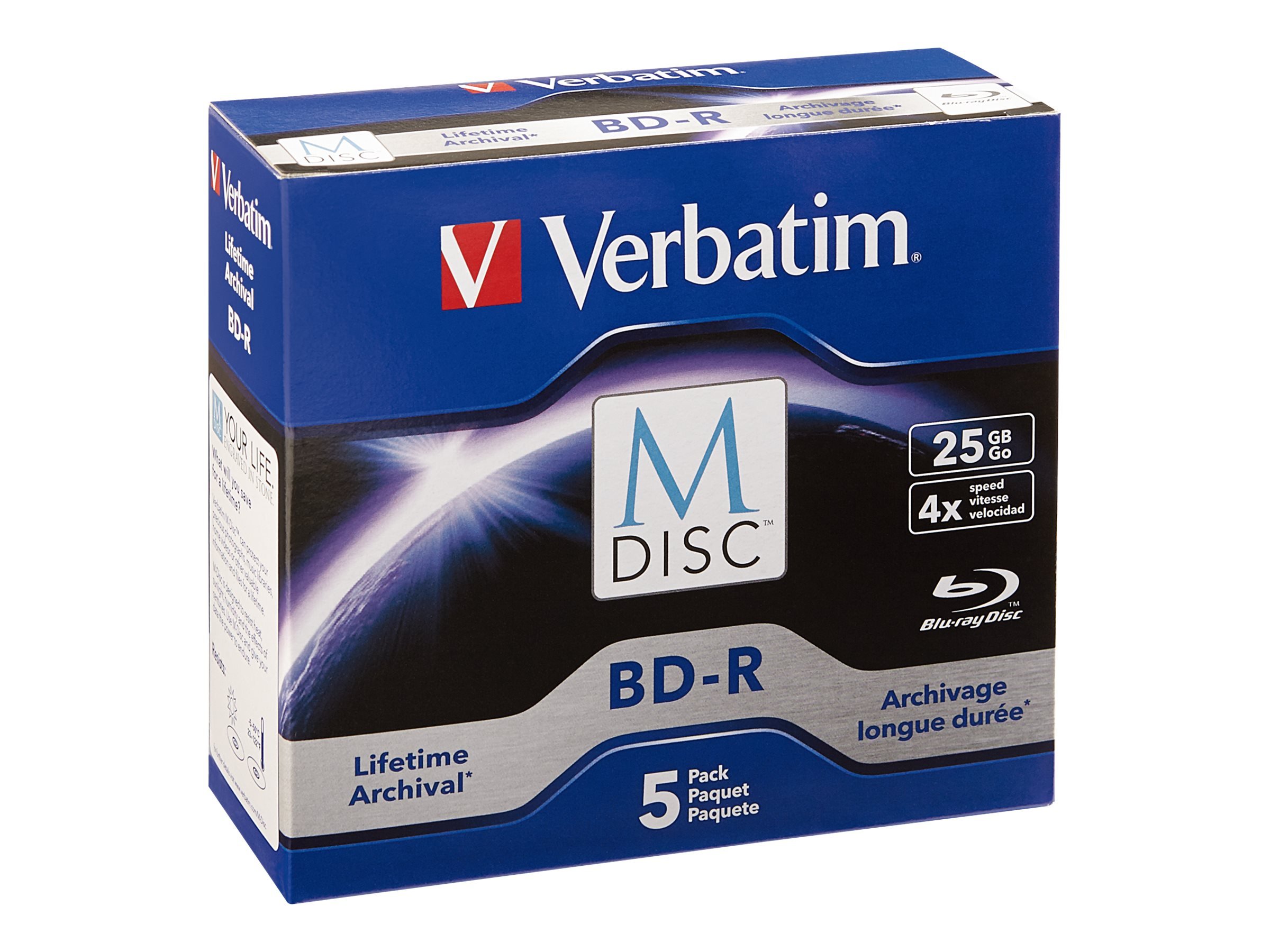 Verbatim MDisc BDR 25GB 4X with Branded Surface 5pk Jewel Case