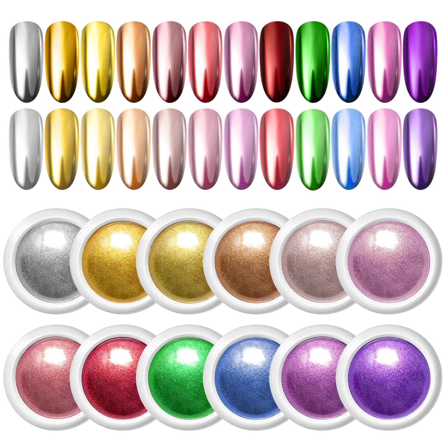 BISHENGYF 12 Box Chrome Nail Glitter, Holographic Classic Nail Art Powder Set, Shiny Nail Glitter Powder with Magic Mirror Finish for Nail Art Design Decoration. (04)