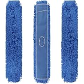 Commercial 48 Inch Dust Mop Head: Replacement Heavy-Duty Sweeper and Janitorial Industrial Dust Mop Head for Floor Cleaning, Office, School, Restaurant, Hospital (3 Pack - Blue)
