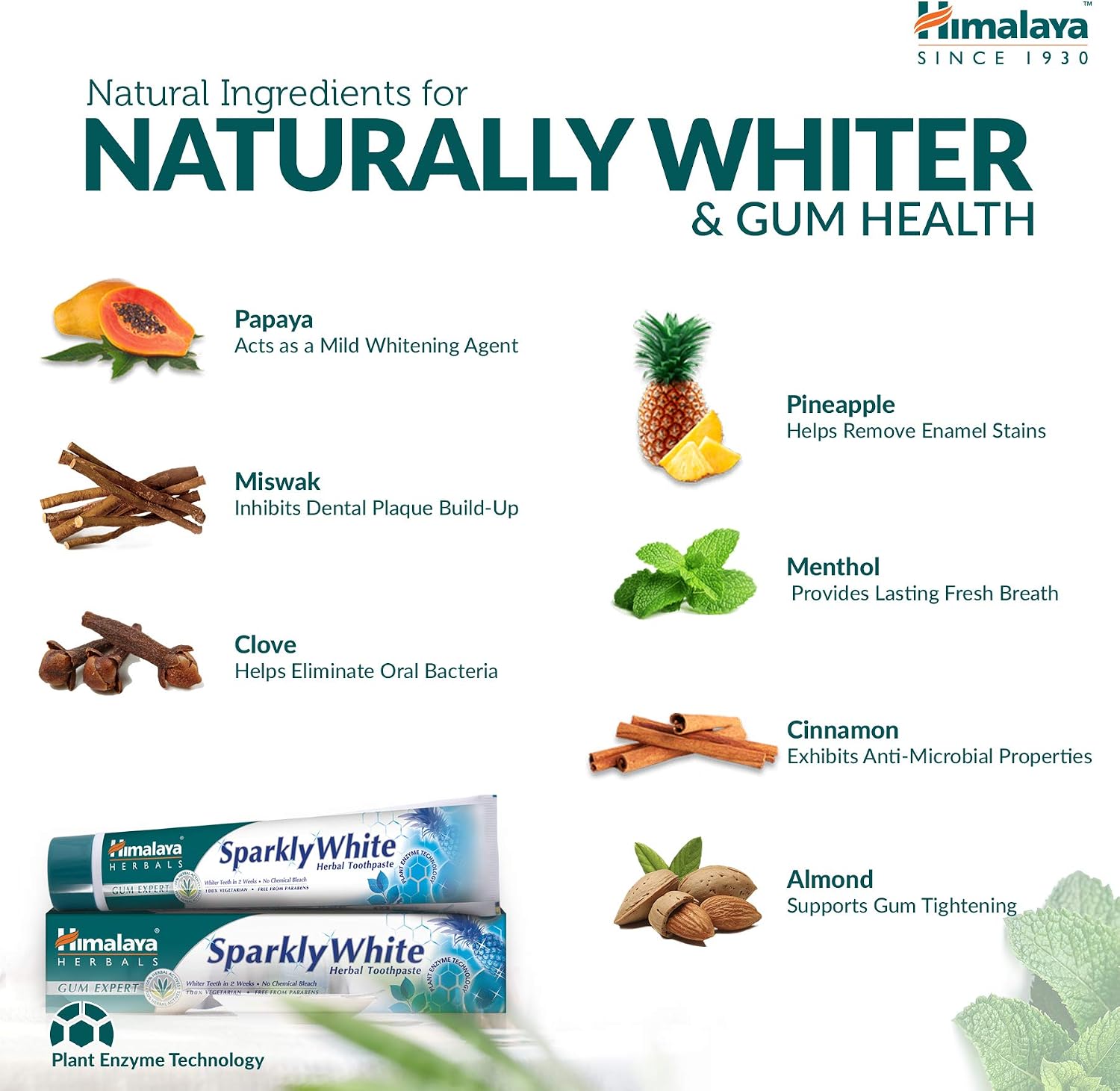 Himalaya Herbals “Sparkly White” Herbal Toothpaste * Whiter Teeth in 2 Weeks * with Advanced Plaque Removal, Chemical Free - Image 4