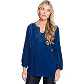 john mark womens Embroidered V-neck Tunic With Embroidered Sleeves