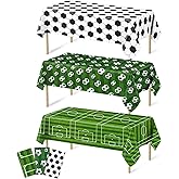 CIEHER 3 Pack Football Tablecloth for World Football Cup Party Decorations, Green White & Black Disposable Plastic Table Cover Soccer Party Favors Supplies