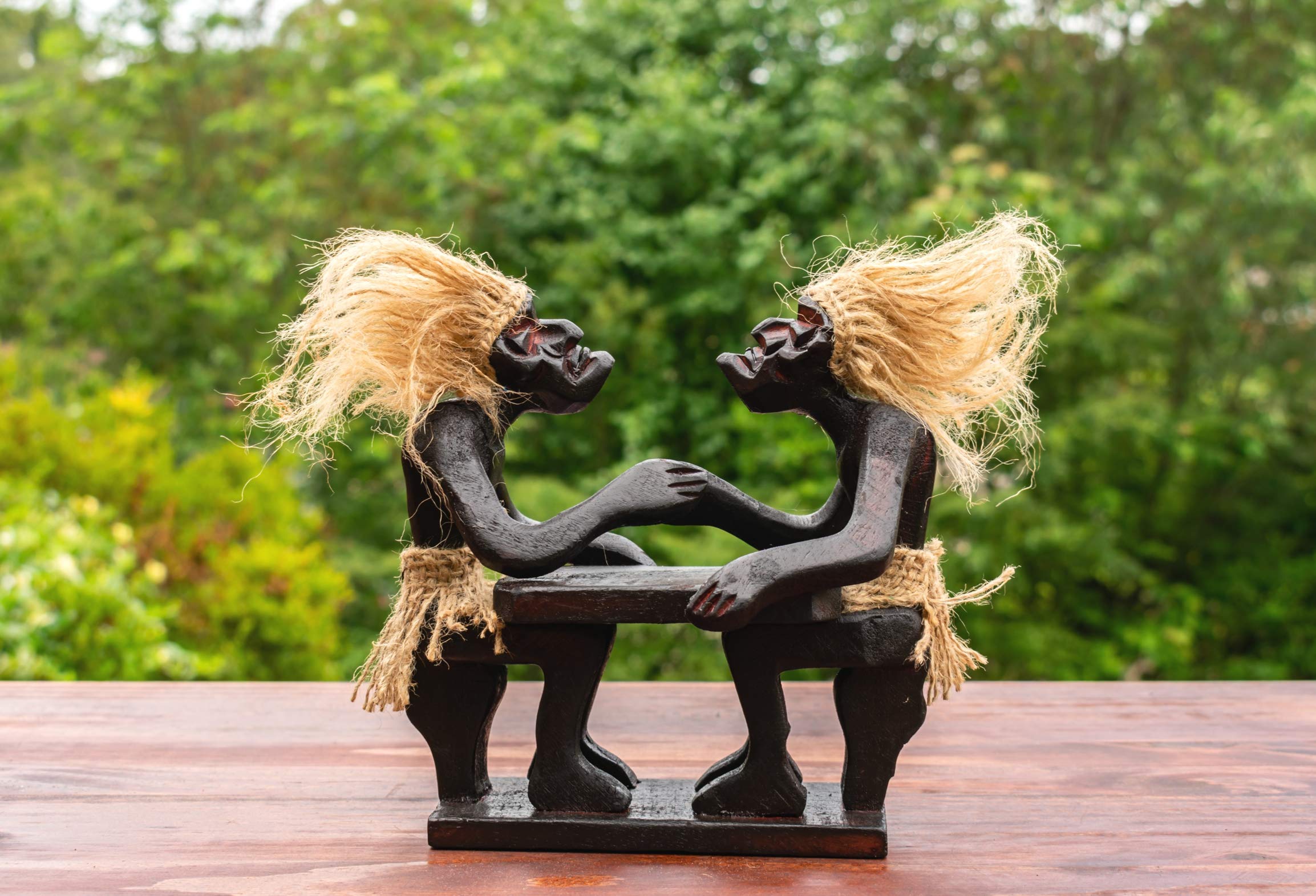 G6 Collection Handmade Wooden Primitive Tribal Funny Statue Sculpture Tiki Bar Handcrafted Unique Gift Home Decor Accent Figurine Decoration Artwork Hand Carved (Arm Wrestling)
