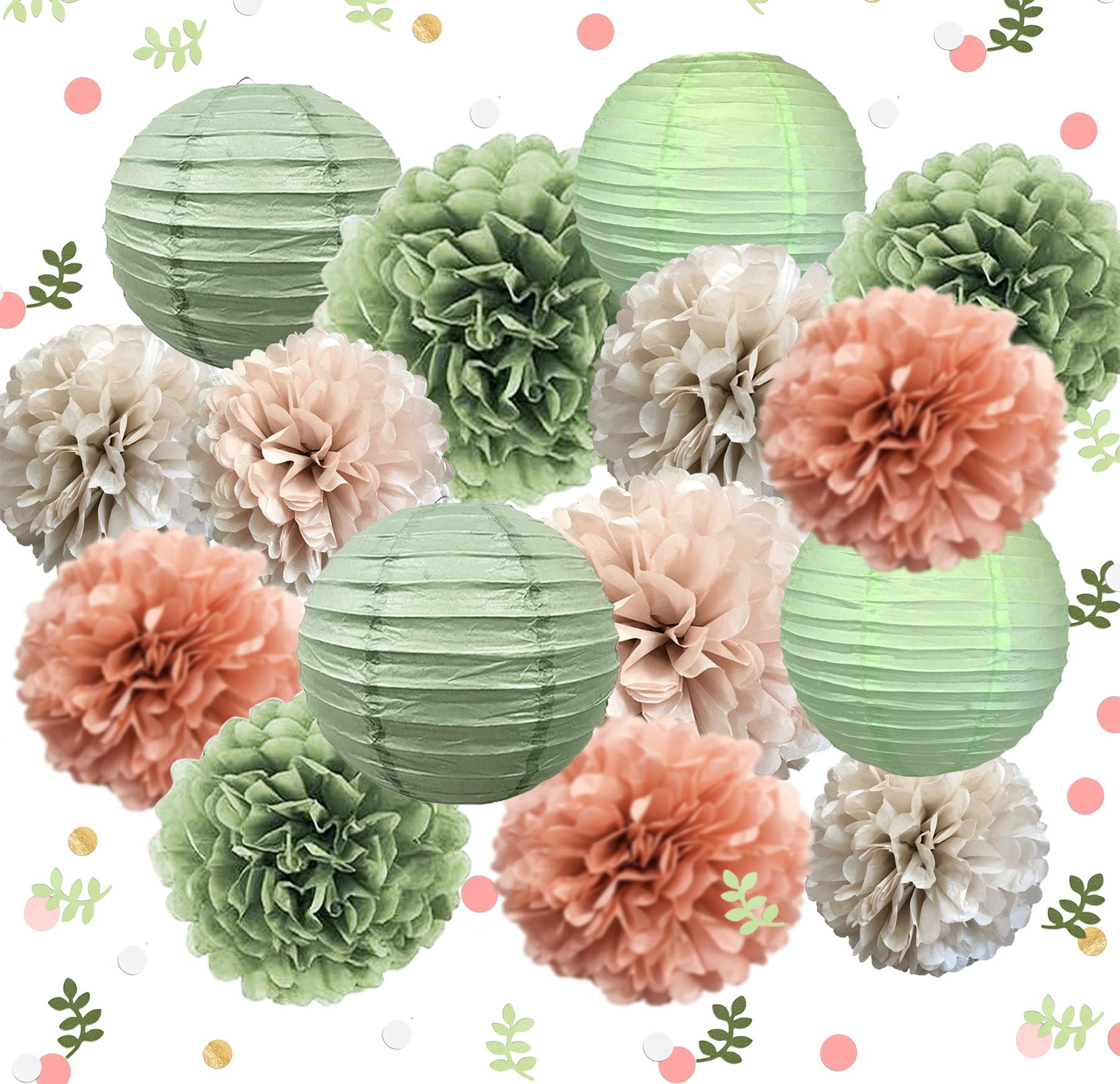 Photo 1 of Sage Green and Pink Party Decorations for Baby Bridal Shower Wedding Birthday Supplies in Hanging Wall Decor with Tissue Pom poms and Lanterns (Olive green + Pink)