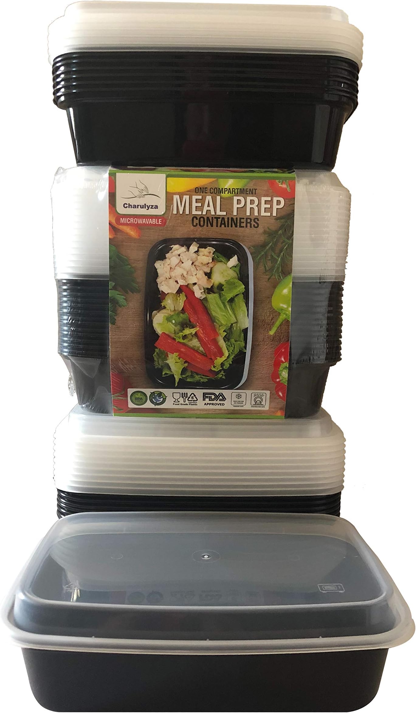1 Compartment Meal Prep Containers by Charulyza- 15 pack- 32 oz Premium Lunch Containers, Food Storage Bento Box, BPA free, Leak Resistant, Reusable, Stackable, Freezer Safe, Recyclable & Microwavable