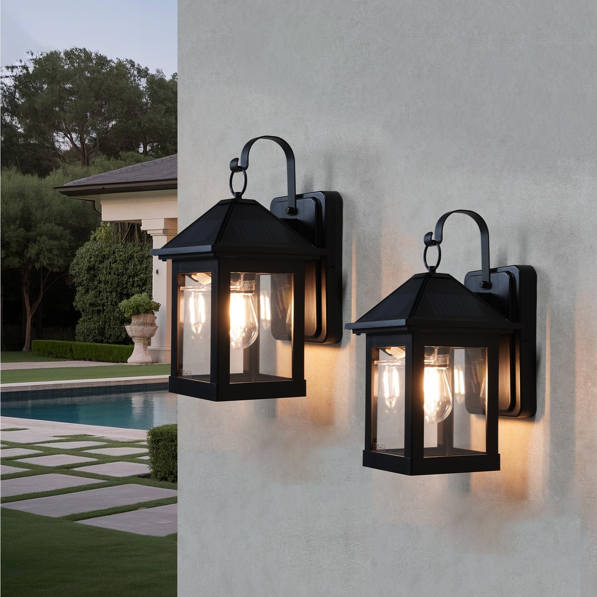 Photo 1 of Solar Wall Lights Outdoor,2 Pack Solar Wall Lanterns Waterproof Dusk to Dawn Motion Sensor LED Sconce Lights E26 Bulb Exterior Front Porch Security Lamps Wall Mount Patio Fence Decorative,2025 New