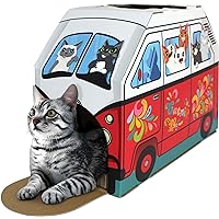 American Cat Club Cat House with Scratcher & Catnip included - Retro Van