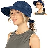 SUN CUBE Women Sun Hat for Outdoor UV Protection, Wide Brim Sun Hat Ponytail, Convertible Zip-Off Beach Hat Visor