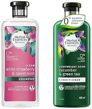 Herbal Essences Bio: Renew White Strawberry And Sweet Mint Shampoo, 400 Ml With Herbal Essences Bio Renew Cucumber And Green Tea Conditioner, 400 Ml