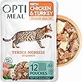 Optimeal Grain-Free Wet Cat Food – Chicken & Turkey Recipe, High Protein & Moisture Rich Indoor Adult Cats Food, Tender Morsels in Savory Gravy Natural Ingredients - 3 oz Pouches, 12 Pack