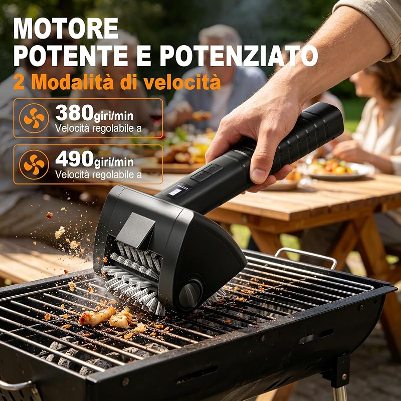 Spazzola Elettrica Barbecue Senza Fili, Pulizia BBQ con Acciaio Inox 304