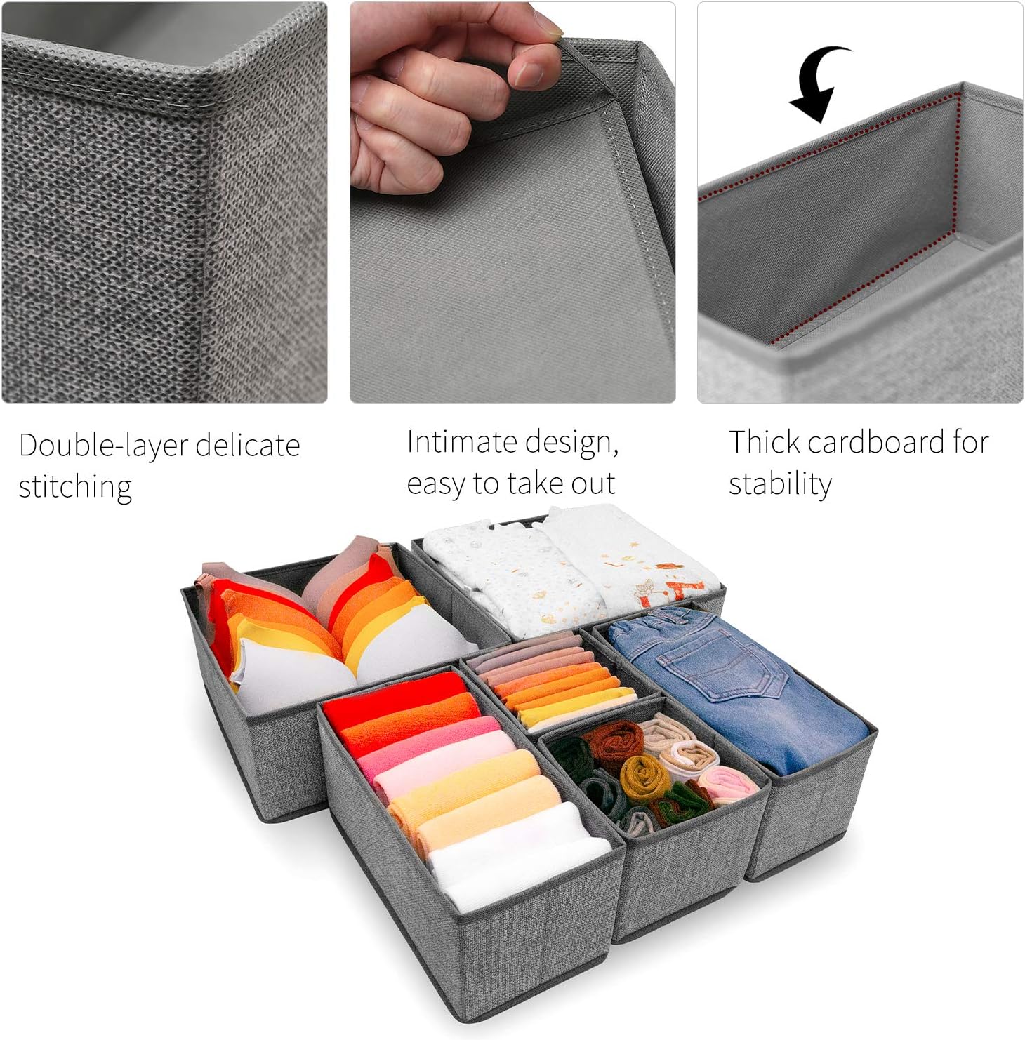 Criusia Underwear Drawer Organizer, 6 Set Foldable Underwear Drawer Organizer and Closet Dividers,Storage Box for Clothes, Socks, Underwear (6 Bins, Gray): Home Improvement