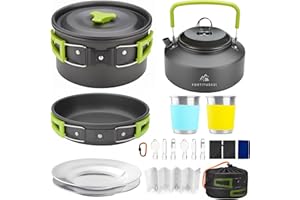 Camping Cookware Set - 19-Piece Lightweight Backpacking Cookware with Pots, Pans, Utensils - Compact Outdoor Cooking Kit for 