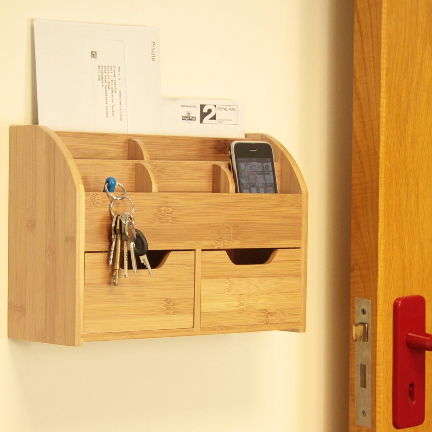 Bamboo Wall Mounted Letter Holder Key Rack (or Desk Stationery