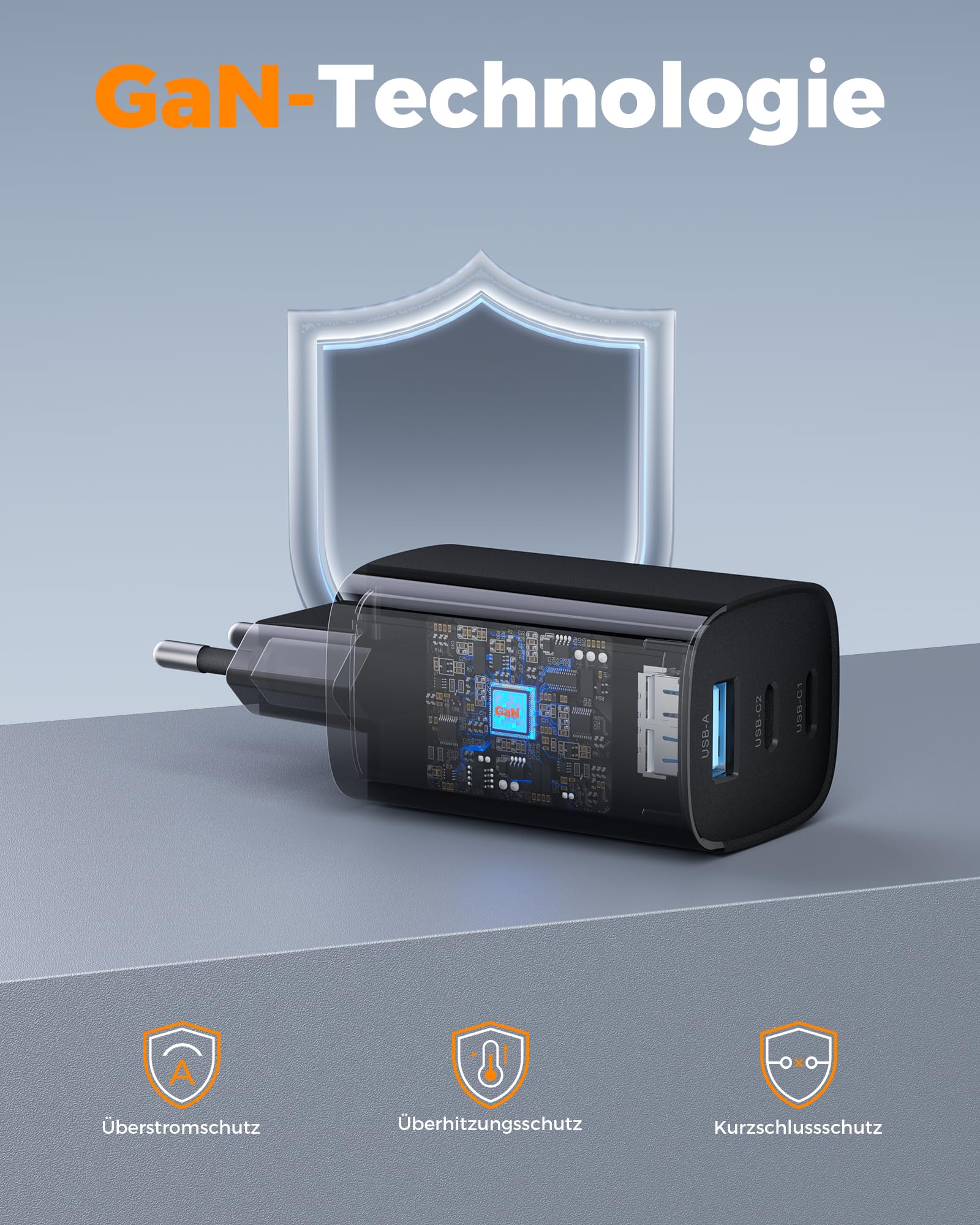 TESSAN PD 65W USB C Ladegerät, 3-Port Netzteil mit 2 USB-C und 1 USB-A 4