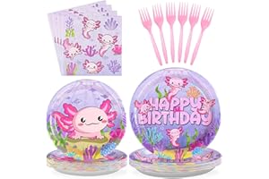 GRENCIAN 96Pcs Axolotl Birthday Party Supplies Pink Cartoon Axolotl Party Plates and Napkins Tableware Sets Reptile Animals Axolotl Party Decorations for Kids Girls Baby Shower Party Favors, Serves 24