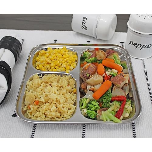 Stainless Steel Portion Control Plates 3-Compartment Set Of 2 Silver