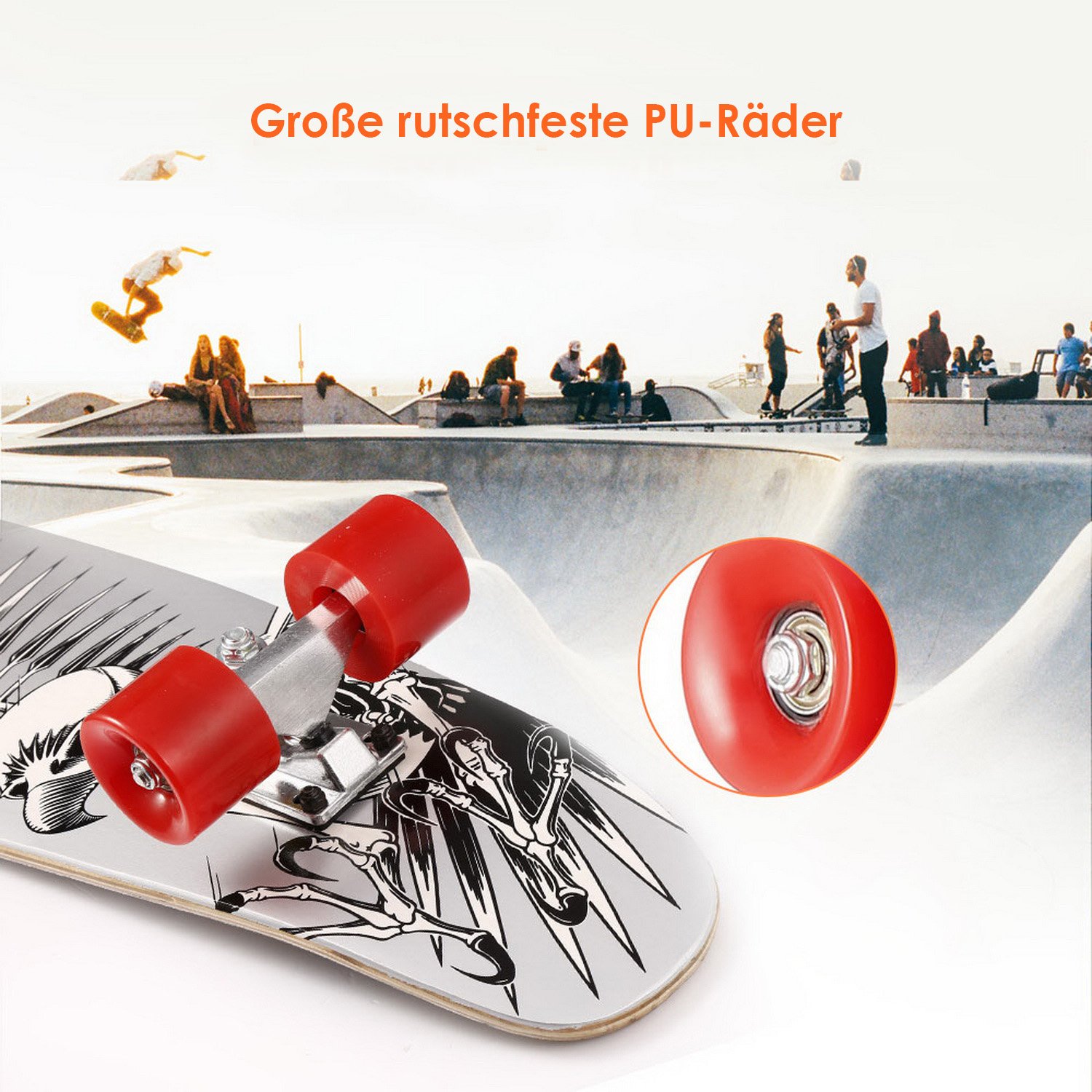 WeSkate 71cm Mini-Cruiser-Board,Retro Skateboard,breite Cruiser-Skateboard und Aluminium Trucks ABEC-7 Kugellager,aus 9-lagigem kanadischem Ahornholz,mit rutschfestem Deck