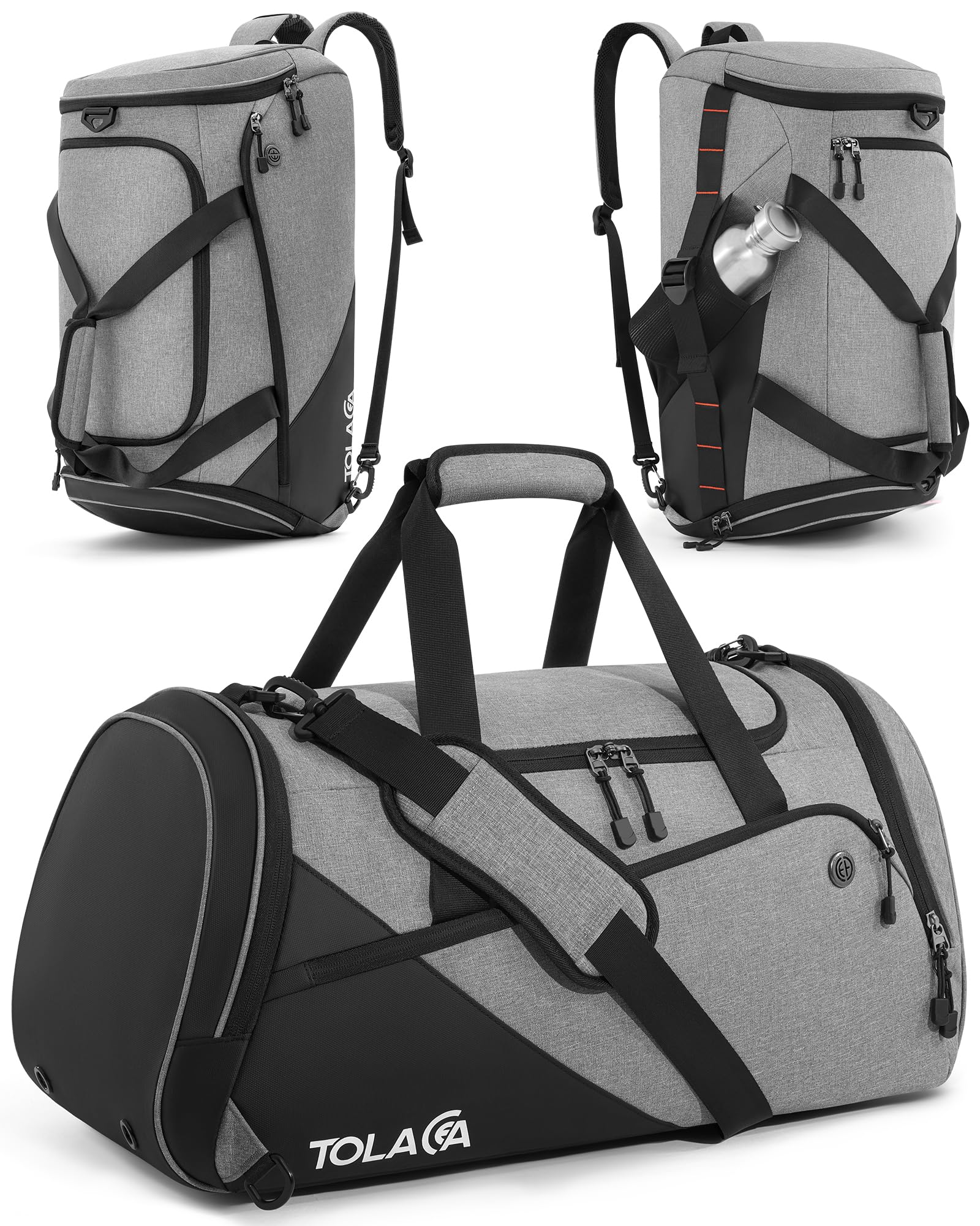 Tolaccea 47L Sporttasche Groß Sporttasche Rucksack mit Schuhfach Nassfach Wochen Reisetasche Duffel Bag Fitness Trainingstasche für Herren Damen Gym,Reise,Schwimmen,Sauna,fußball (Grau)