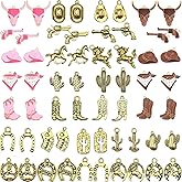 Annawprosp 60Pcs Western Cowboy Cowgirl Charms for Jewelry Making Alloy Boot Cowboy Boot Hat Horse Cactus Charms Pendants for Necklace Earrings Bracelet Keychain DIY Craft Findings Father's Day Gifts