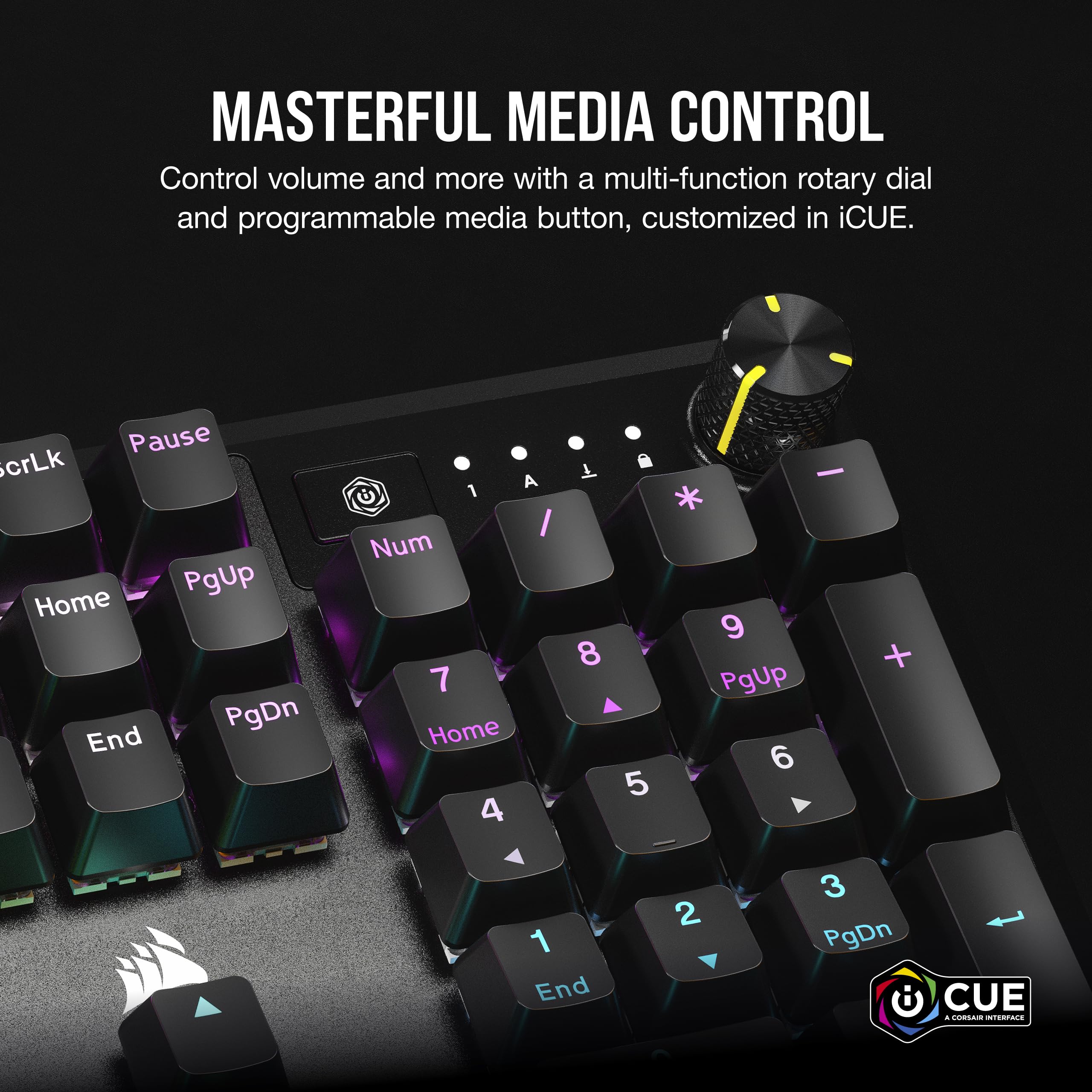 CORSAIR K70 CORE RGB Mechanical Gaming Keyboard - Pre-lubricated Corsair MLX Red Linear Keyswitches - Sound Dampening - Media Control Dial - iCUE Compatible - QWERTY NA Layout - Black