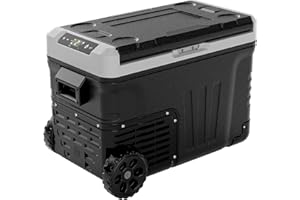 EUHOMY 12 Volt Refrigerator, 37QT(35L) Electric Cooler, Portable Freezer 12V/24V DC 100-240V AC, 12V Fridge -4℉~68℉, 12V Cooler with Wheels & 2 Baskets for Travel, Truck, Boat, Camping