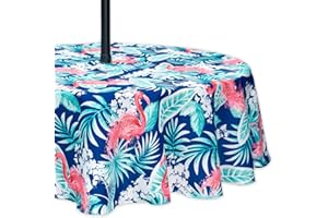 YiHomer Indoor Outdoor Tabletop for Spring Summer Decorations, Picnics and Dinner Parties - Stain and Water Resistant, Flamingo Dancing, Zipper Tablecloth, 60" Round with Umbrella Hole
