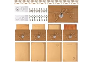 DIANELHALL 96 Pieces Christmas Vintage Stationary Paper and Envelopes Set Antique Kraft Writing Stationery 32 Sheets of Vintage Letter Papers, 16 Envelopes, 8 Hemp Ropes, 8 Retro Keys, 16 Sealing Stickers
