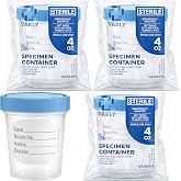 Vakly Sterile Specimen Cups 4 oz, Urine Collection Cups 3 Count | Individually bagged sterile cups with screw-on lids for urine collection, specimen testing, and secure sample handling