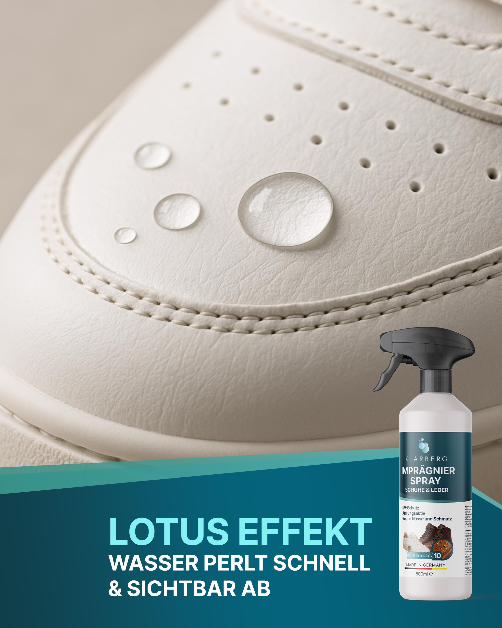 KLARBERG Imprägnierspray Schuhe wasserdicht - Wasser- & Schmutzabweisender Schuhspray - Ideal für alle Schuhe - von Sneaker & UGG's bis zu Wander- & Wildleder Schuhe - Biologisch abbaubar (500 ml) 5
