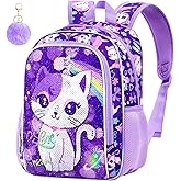 Girls Toddler Cat Backpack, Water Resistant Sequins Kindergarten Bookbag, 13" Preschool Backpacks for Little Kids - Cat Purple