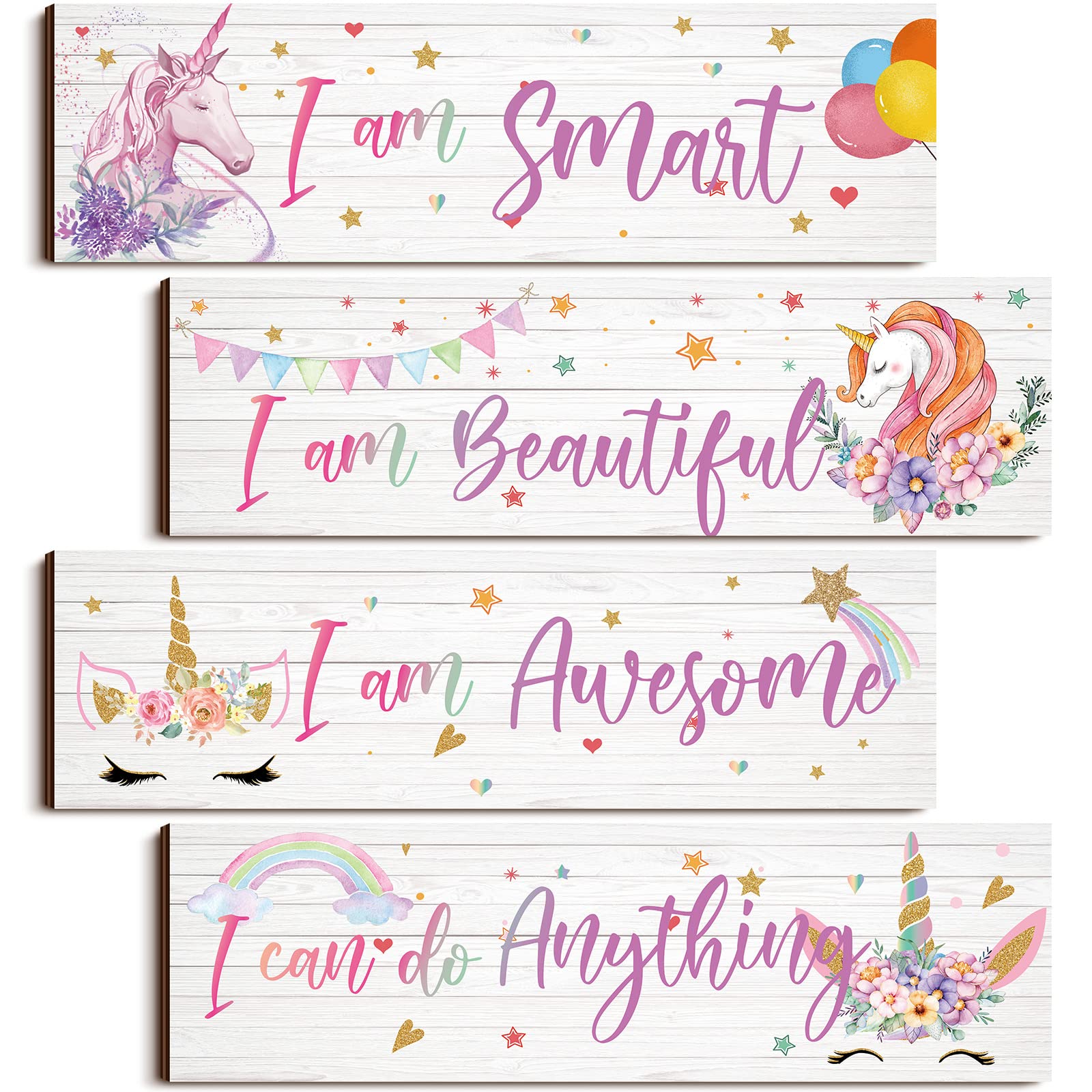 Photo 1 of Unicorn Rainbow Girls Room Wall Decor Unicorn Rainbow Motivational Wall Art Inspirational Art Room Decor Bedroom Decor for Girls Kids Bedroom Nursery Decorations(Lovely Style)