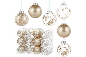 Kesote 24pcs Christmas Baubles 2025 Christmas Tree Ornaments Xmas Tree Hanging Decoration Shiny Patterns Xmas Ball Decoration