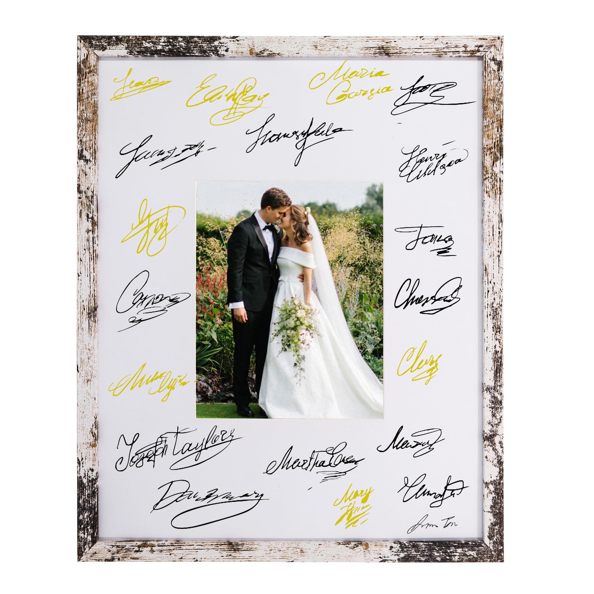 Photo 1 of Hodeframe 16x20 Wedding Signature Frame with White Mat Display 8x10 Photo,Guest Board Picture Frame for Wedding and Celebration Signatures,White