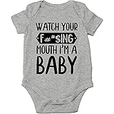 CBTwear Watch Your Mouth, I'm A Baby - Baby Clothes - Funny Newborn Bodysuit Outfits for Boys and Girls