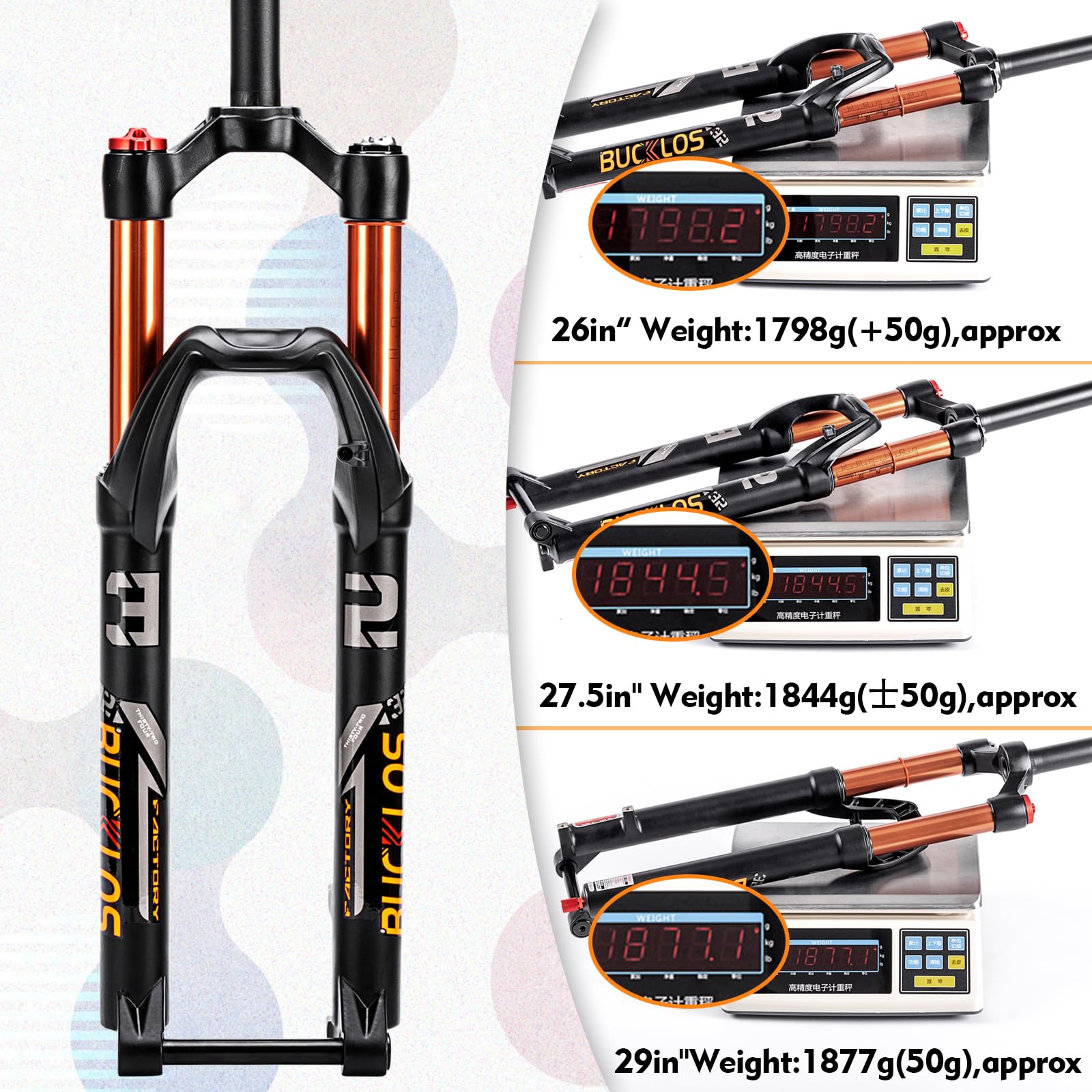 BUCKLOS MTB Federgabel 120mm - Luftfeder Für Mountainbike 26/27,5/29 Zoll