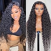 SNJON Water Wave 13x6 HD Transparent Lace Front Wigs Human Hair 180 Density Wet and Wavy Human Hair Wigs for Women Curly Lace