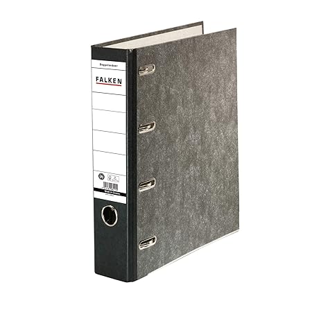 Falken Das Original Recycling-Doppelordner Wolkenmarmor 7 cm breit schwarz für 2x DIN A5 quer Ablage mit geklebtem Rückenschi
