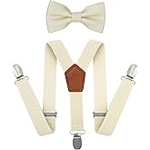 BEWDIO Adjustable Baby Boy Suspenders and Bow Tie, Pre-tied Kids Bowtie and Elastic Suspenders with 3 Strong Metal Clips