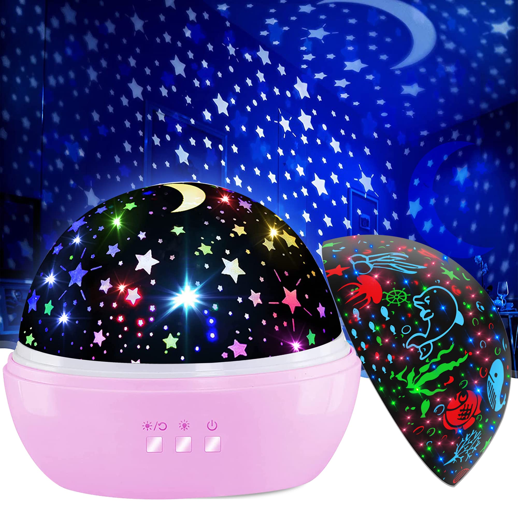 Photo 1 of KEVAP Girls Night Light,360° Rotating Starry Night Light Projector for Babys,Ocean Wave Projector for Kids Toddlers,Christmas Gifts Stocking Stuffers for Kids,Girls Beroom Decor (Pink)