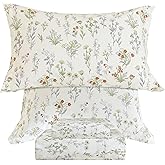 QSH Floral Bed Sheets Queen Size,Yellow Flowers Pattern Printed Floral Bedding Sheets Luxury Cotton Sheets Queen Size Extra Soft and Breathable 4pcs Deep Pockets Purple Botanical Bedding Sheet