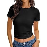 QOZZU Womens Short Sleeve T Shirts Summer Crop Tops Basic Slim Fit Baby Tee Cute Y2k Clothes
