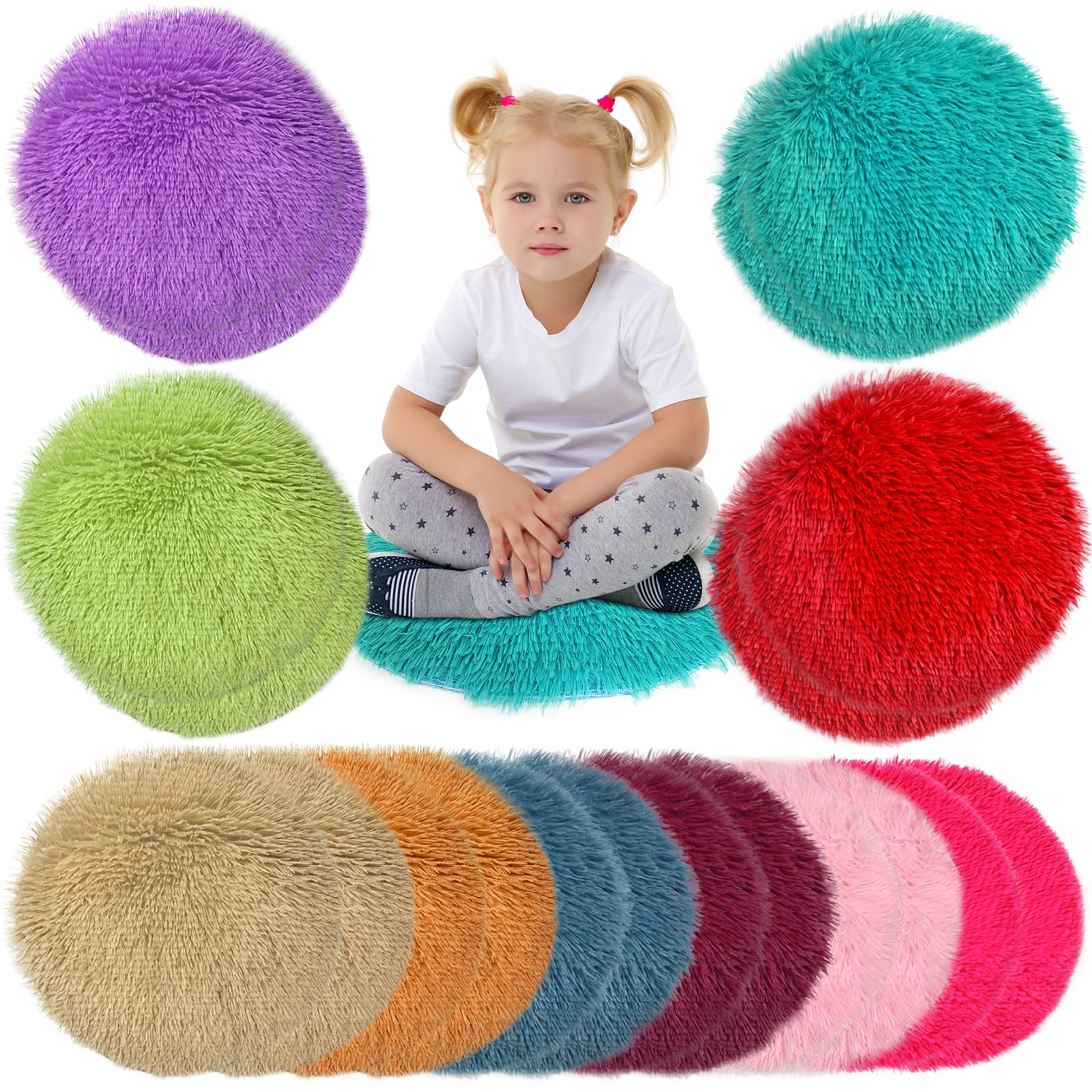 Photo 1 of 20 Pcs Kids Crazy Carpet Circle Seats Rainbow 16 Inch Round Floor Mat Kids Floor Cushions Soft Colorful Educational Classroom Rug for School Home Group Activity Learning Marker Playing Areas