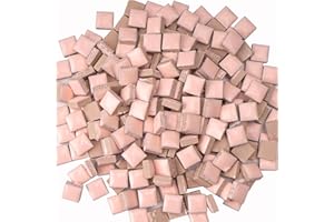Samjobroad Ceramic Mosaic Tiles for Crafts, 300g/200 Pieces - Mosaic Square Tile(0.47in), Glazed Porcelain Tiles for Home Decoration DIY Projects (Beige Pink)