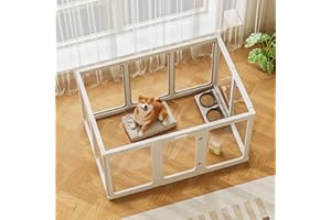 Jalove 30" H Clear Acrylic Plastic Dog Playpen Indoor, 10PCS for Puppy Cat Rabbit Ferret Transparent Pet Pen, Easy Assemble Whelping Crate Kennel Cage Enclosure, Ideal for Small to Medium Dogs, White