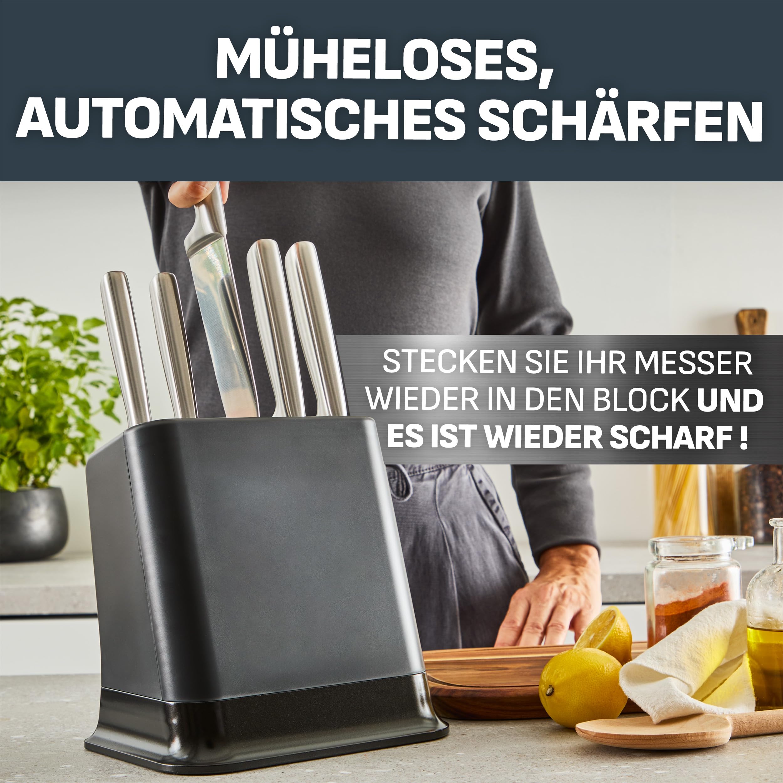 Tefal EverSharp Pro 5-teiliges Messer-Set mit selbstschärfendem Messerblock, patentierte Schärftechnologie, deutscher rostfreier Edelstahl, Schwarz, K2976S04 6